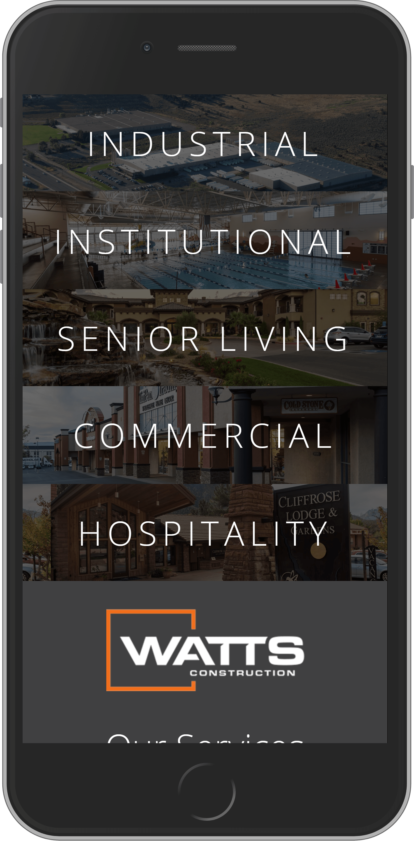 New Watts Construction website on mobile